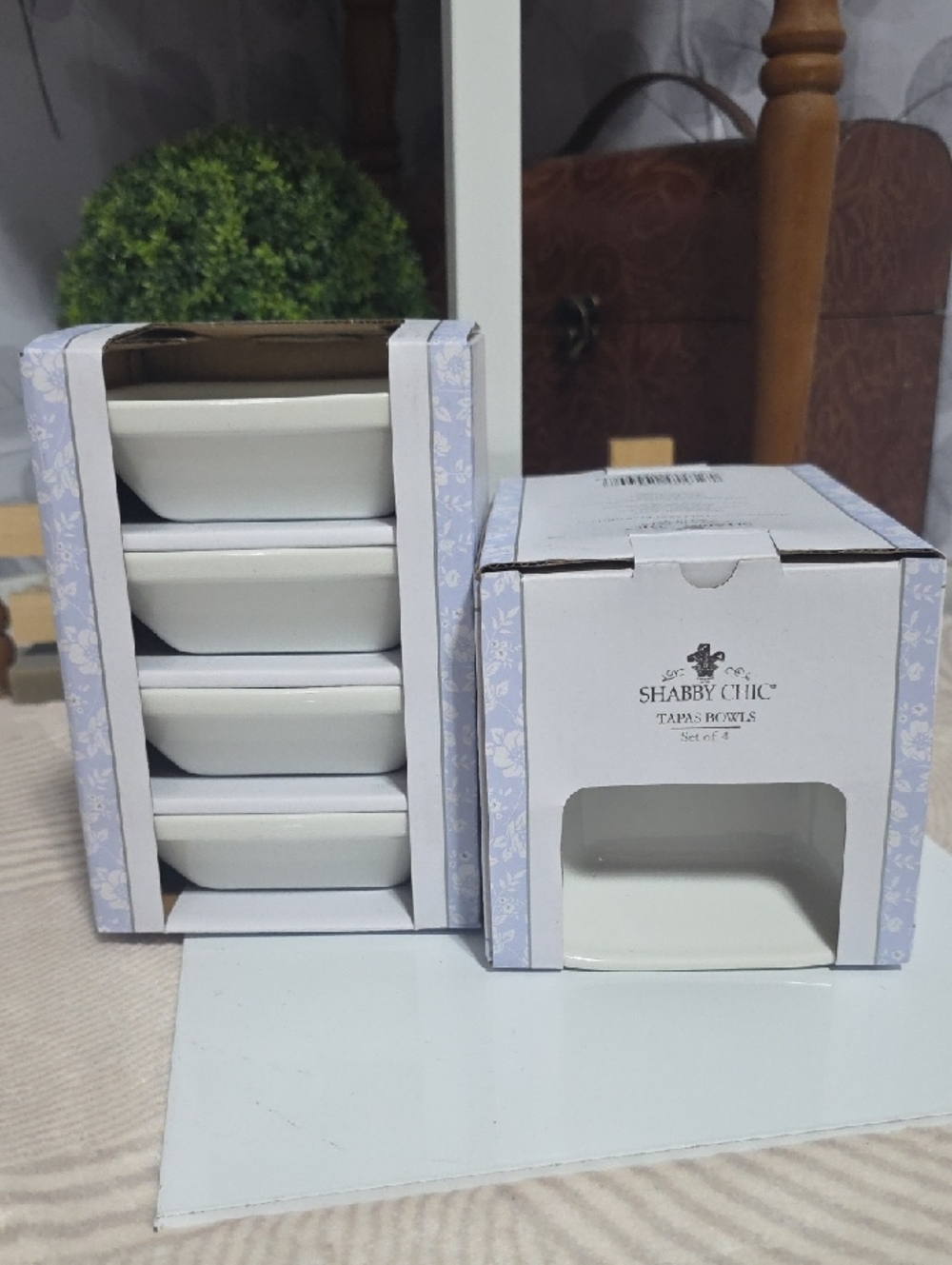 Shabby Chic White Ceramic Tapas Dish Set of 4 in Box